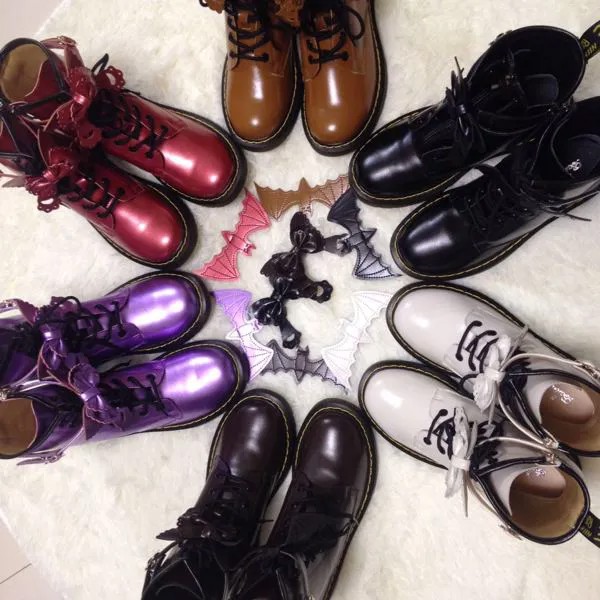 В стиле «Лолита»; Красивый комплект одежды; Сапоги на шнуровке, ботинки-мартинсы, на шнуровке японский круглый носок женская обувь «Демон» «...