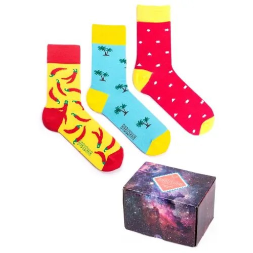 Цветные носки Babushka, набор носков с принтом, 3 пары в коробке, размер 41-46, CMB-2