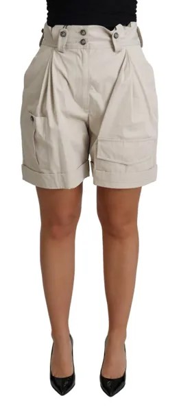 DOLCE - GABBANA Повседневные шорты из хлопка со складками и высокой талией бежевого цвета IT40/US6/S $1000