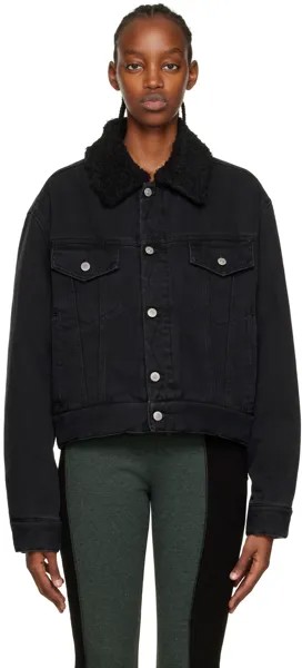Черная джинсовая куртка с воротником из овчины MM6 Maison Margiela