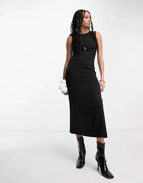 Черное платье миди с вырезом и металлической деталью & Other Stories