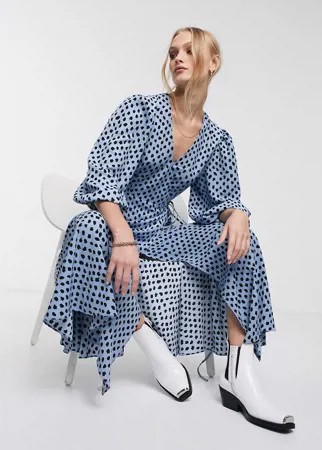 Платье миди в горошек с запахом Essentiel Antwerp-Синий