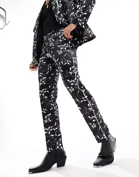 Черные брюки-скинни ASOS с цветочным принтом