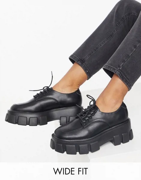 Черные ботинки на шнуровке для широкой стопы на массивной подошве Truffle Collection-Черный