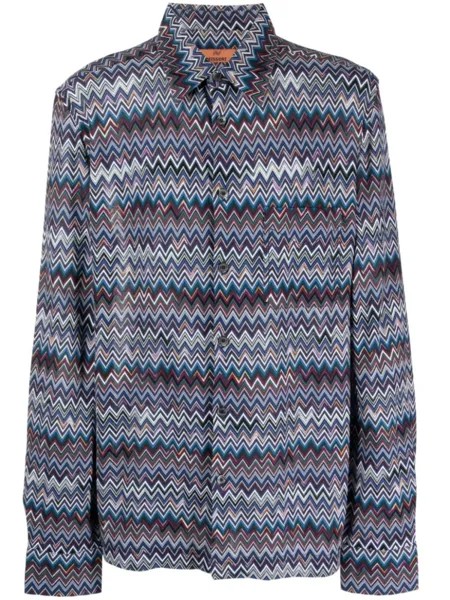 Missoni рубашка с длинными рукавами и узором зигзаг, синий