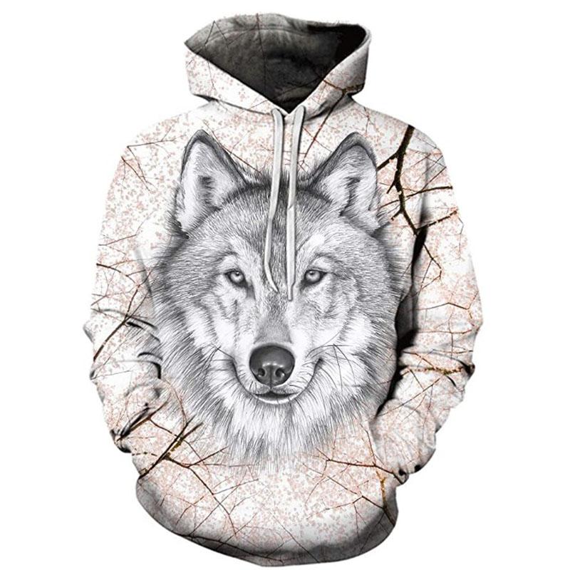Мода Мужчины женщины 3D Печать Волк Loose Пары Hoodies Случайный хип-хоп Streetwear Sweatshirts