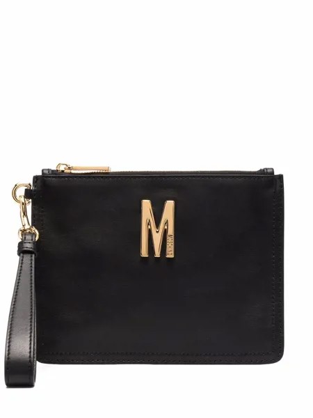 Moschino logo-plaque leather clutch bag