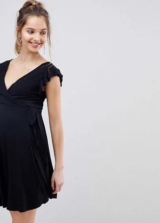 Сарафан с оборками на рукавах и запахом ASOS DESIGN Maternity-Черный