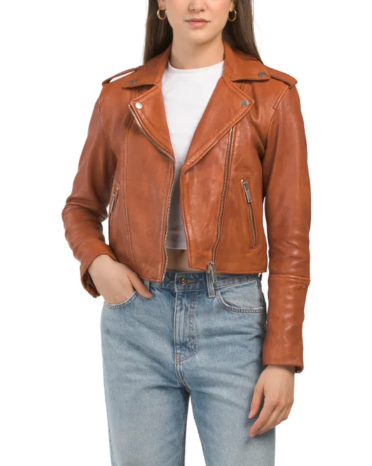 Укороченная кожаная байкерская рубашка Vintage Wash Avec Les Filles, цвет Jasper