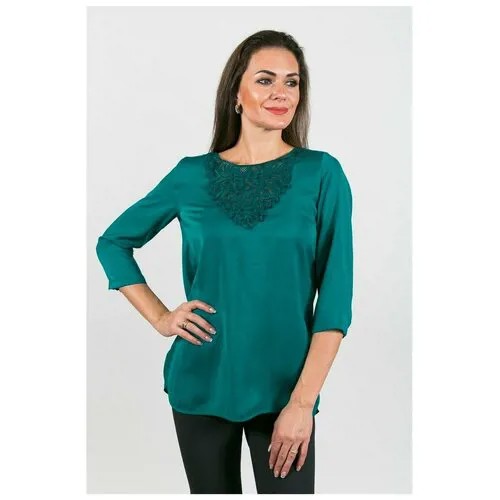 Блуза  Stella Guardino, укороченный рукав, без карманов, однотонная, размер 40/XS, зеленый