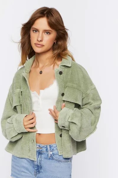 Укороченная куртка из флиса с обратной стороны Forever 21, оливковый