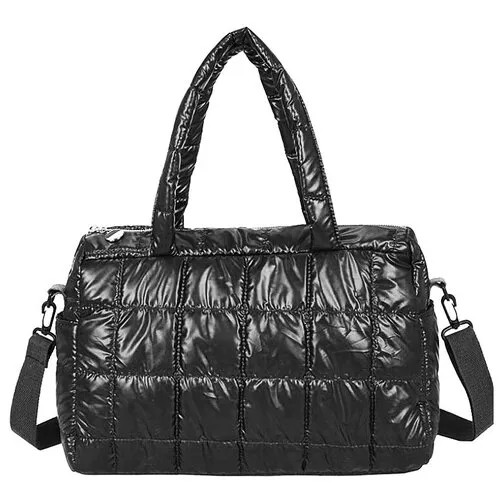 Сумка женская на плечо K2, стеганая дутая сумка подушка, большая нейлоновая сумка с ручками, черная