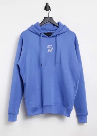 Худи синего цвета в стиле oversized с логотипом из стразов Criminal Damage-Голубой
