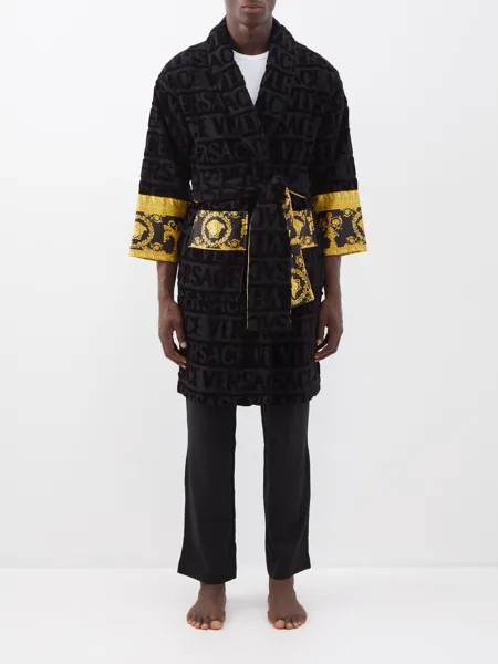 Жаккардовый махровый халат i love baroque с логотипом Versace, черный
