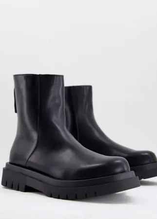 Черные ботинки из искусственной кожи с толстой подошвой и молнией сзади Truffle Collection-Черный цвет