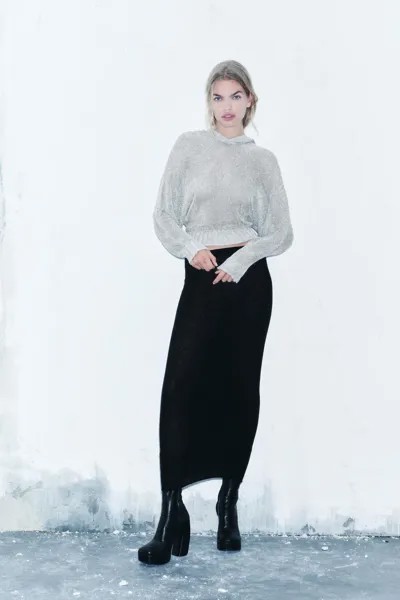 Трикотажное худи с металлической сеткой ZARA, серебро