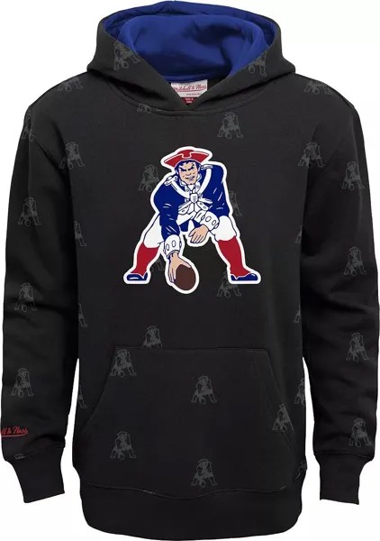 Черный пуловер с капюшоном с принтом Mitchell & Ness Youth New England Patriots