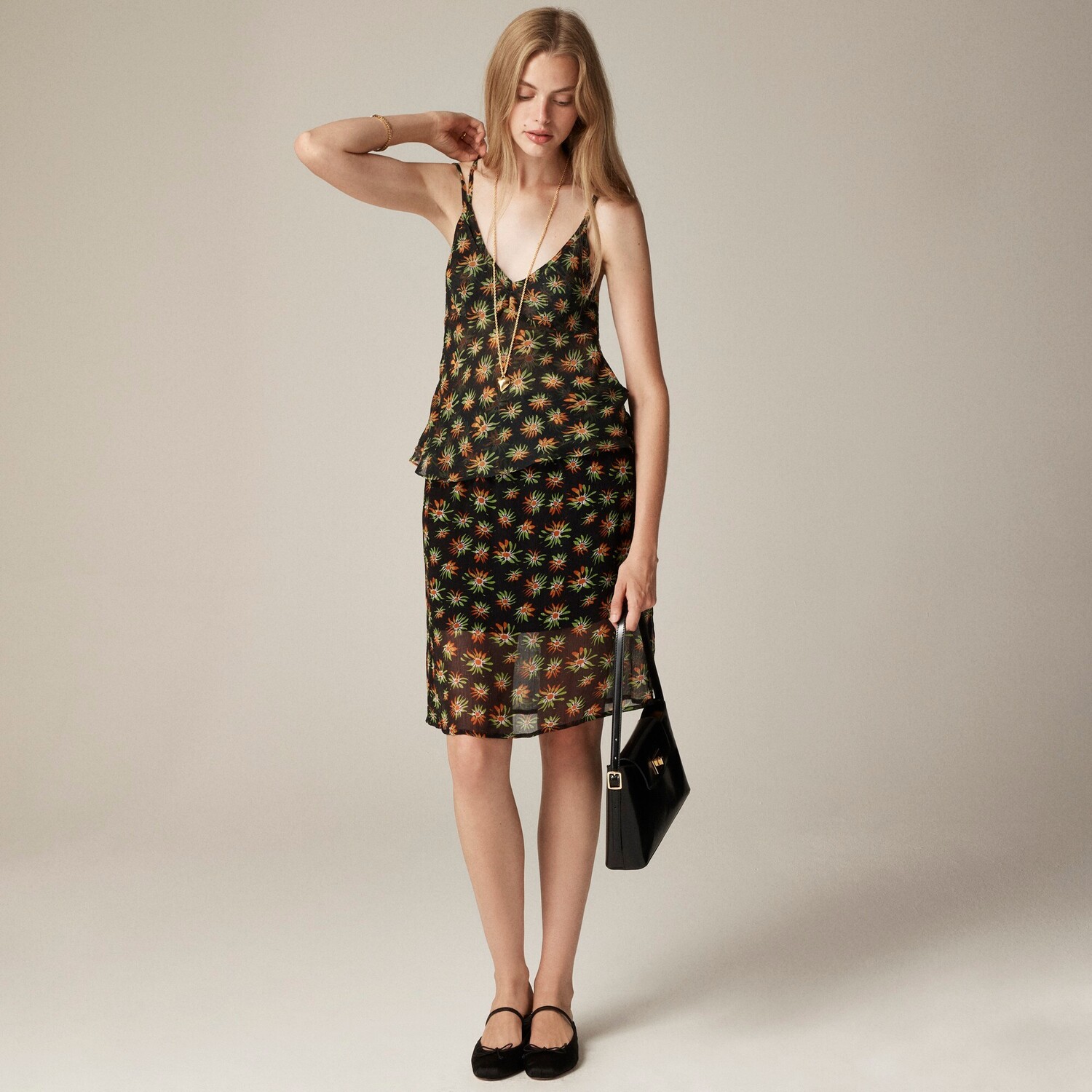 Юбка-Комбинация Gwen длиной до колена из жатого шифона J.Crew, черный
