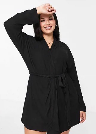 Черный супермягкий халат миди в рубчик для дома ASOS DESIGN Curve-Черный цвет