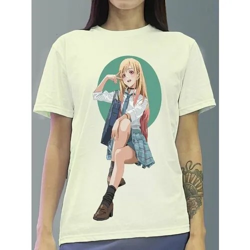 Футболка женская белая молочный оттенок из хлопка с DTF принтом аниме My Dress - Up Darling - 362