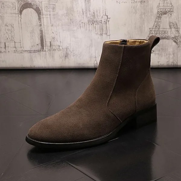 Британские мужские хаки Ботинки Челси с острым носком дизайнерские ботинки для мужчин офисная деловая Западная обувь для отдыха