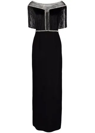 Jenny Packham платье с бахромой и прозрачной вставкой