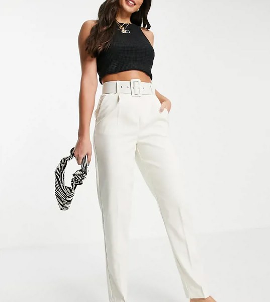 Укороченные брюки кремового цвета со складками и ремнем Vero Moda Tall-Белый