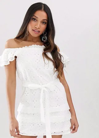 Белое платье с открытыми плечами и вышивкой ришелье Parisian Petite-Белый