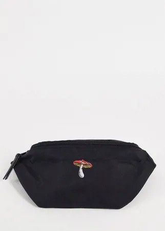 Черная нейлоновая сумка-кошелек на пояс / через плечо с вышивкой гриба ASOS DESIGN-Черный