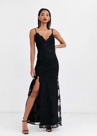 Атласное платье макси с халтером и узлом City Goddess-Черный