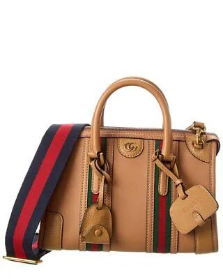 Маленькая кожаная женская сумка через плечо Gucci Double G, коричневая