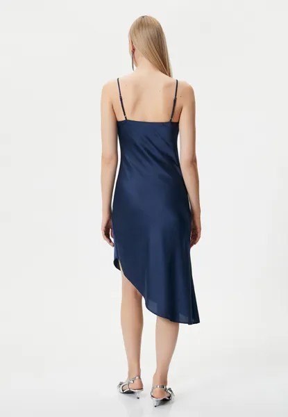 Элегантное платье Spaghetti Straps Midi Draped Asymmetric Cut Koton, синее