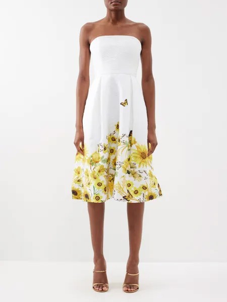 Платье миди из органзы meadow с цветочным принтом Mary Katrantzou, белый