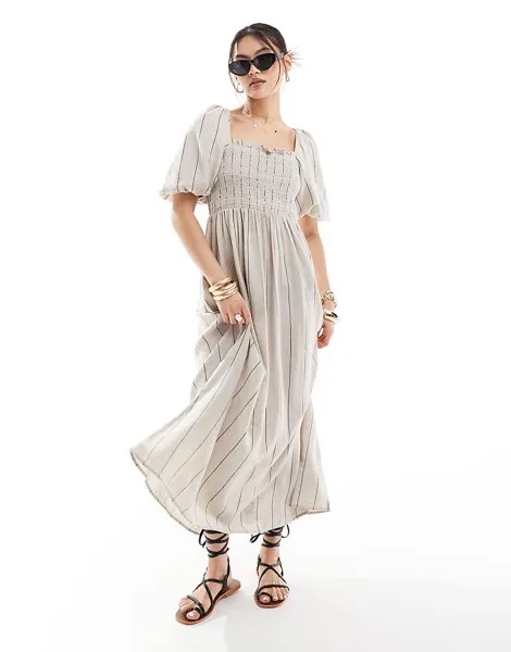 River Island – Светло-фиолетовое льняное платье с рукавами-буфами