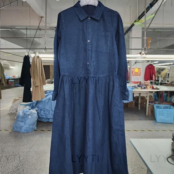 Джинсовые платья для женщин, новинка 2023, корейская мода, пояс с длинным рукавом, Рубашка-юбка средней длины, винтажное платье