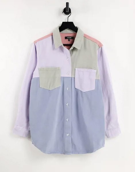 Джинсовая oversized-рубашка в стиле колор блок Missguided-Многоцветный
