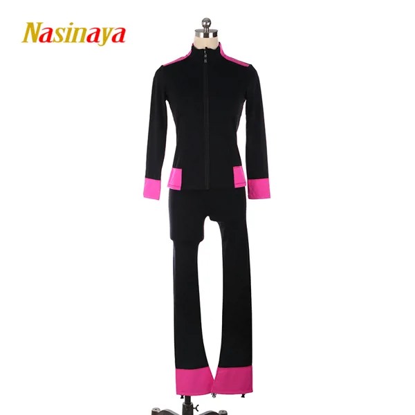 Куртка и штаны для фигурного катания, длинные брюки для девочек, женские тренировочные Теплые черные, розовые, красные
