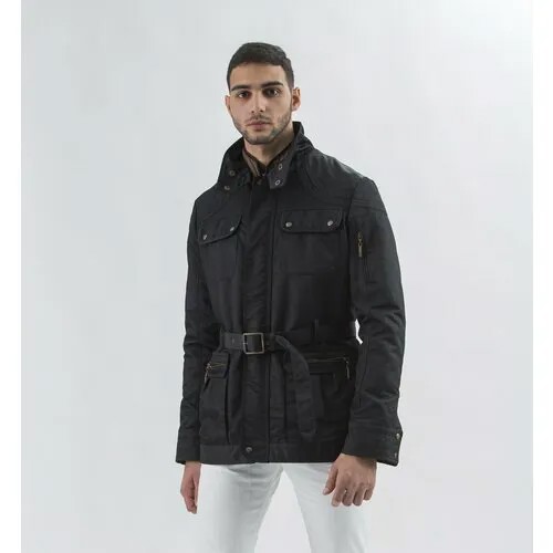 Куртка Just Cavalli демисезонная, силуэт прямой, ветрозащитная, пояс/ремень, водонепроницаемая, карманы, без капюшона, манжеты, подкладка, съемная подкладка, размер 54, черный