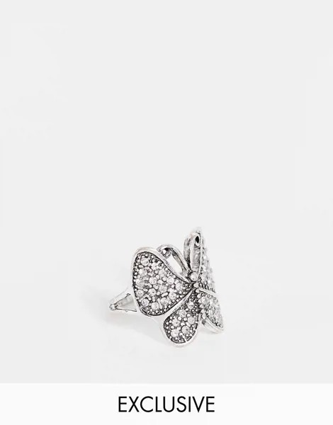 Серебристое кольцо унисекс в форме бабочки в стиле 2000-х Reclaimed Vintage Inspired-Серебристый