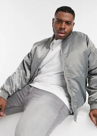 Блестящий серый бомбер в стиле oversized с карманом MA1 ASOS DESIGN Plus