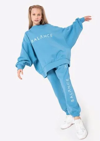 Голубой свитшот oversize с принтом Balance для девочки Gloria Jeans
