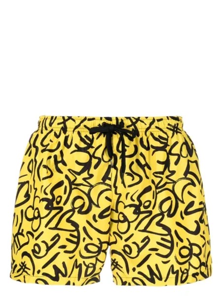 Moschino плавки-шорты с абстрактным принтом, желтый