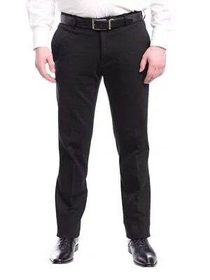 Мужские однотонные черные эластичные брюки-чинос приталенного кроя
