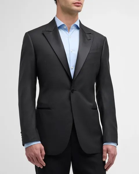 Мужской жаккардовый смокинг диагонального кроя Emporio Armani, цвет Black