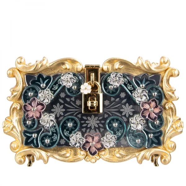 DOLCE - GABBANA Зеркало Baroque Crystal Flower Flower Сумка DOLCE BOX Золото-Синий 07923