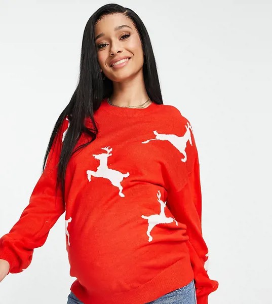 Новогодний джемпер с узором оленей ASOS DESIGN Maternity-Красный