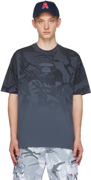 Темно-синяя футболка с принтом AAPE by A Bathing Ape