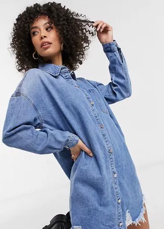 Голубое джинсовое платье-рубашка в стиле oversized Missguided Tall-Голубой