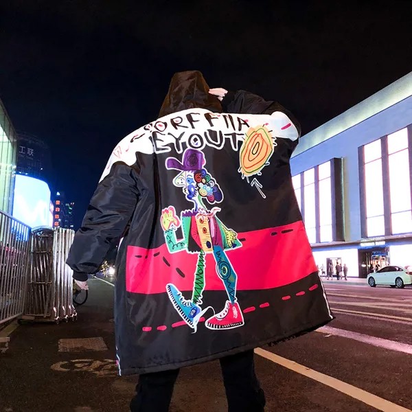 2019 зимние куртки с рисунком граффити, хлопковые куртки-ветровки Hombre мужские парки верхняя одежда мужские хлопковые Пиджаки и пальто для мал...