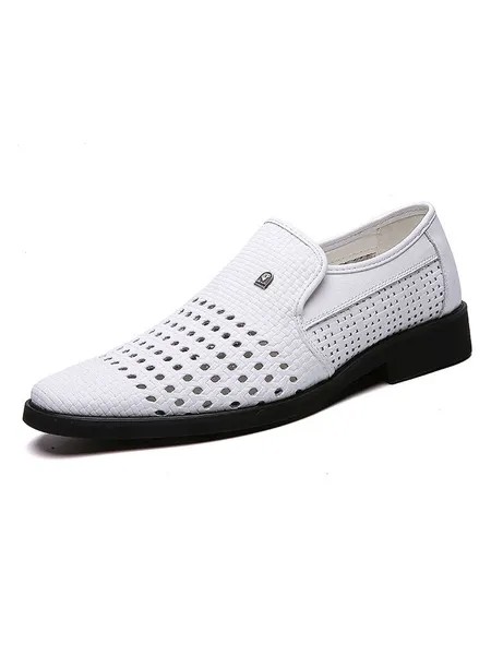 Milanoo Mens Loafers Shoes White Hollow Out Slip-On Round Toe Formal Shoes